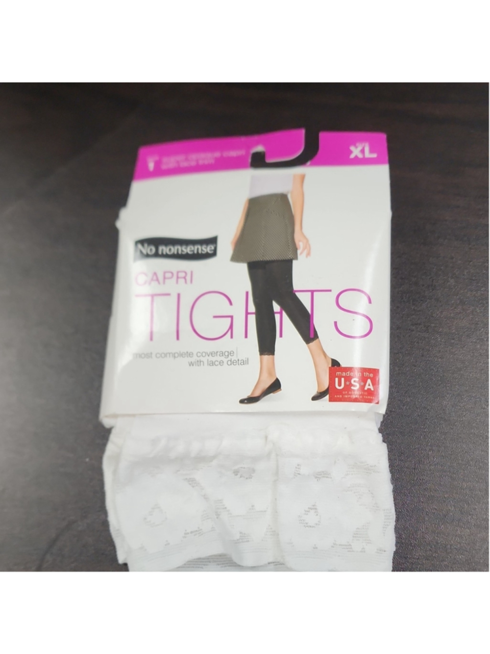 No nonsense Women’s Capri Tights XL White Opaque Lace Pattern 1 Pair
